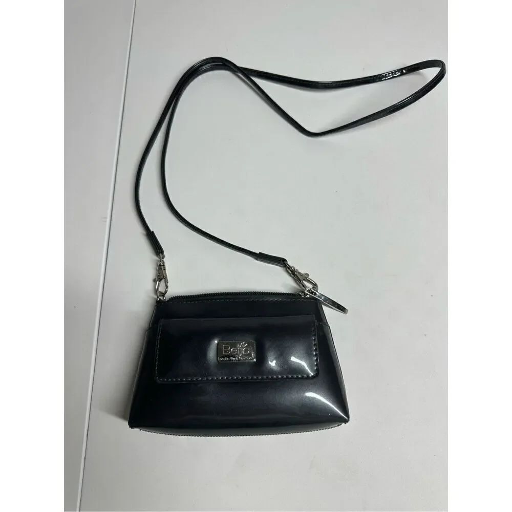 Beijo Handbag Fashion Small Wristlet / Crossbody Shiny Patent Silver Gray